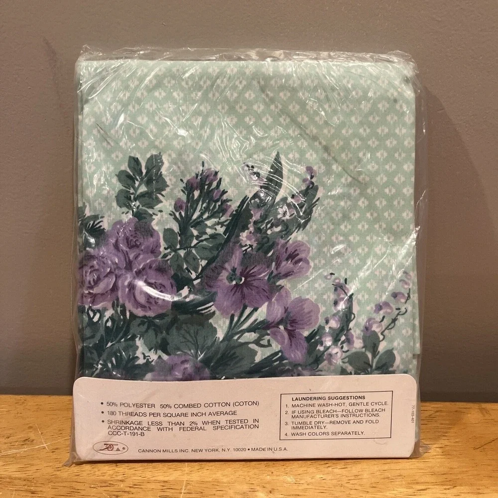 Vtg Royal Cannon‎ 2 Mist Green Pillowcases Oscar de la Renta Les Belles Fleurs